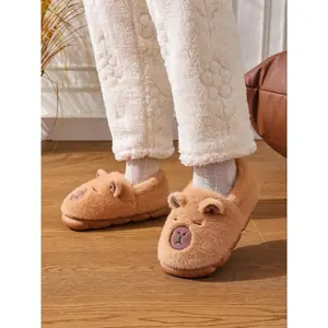 Winter New Cute Cartoon Capybara Plush Shoes, Indoor Home Wear & Outdoor Slip-Resistant Comfortable Slippers for Women & Girls