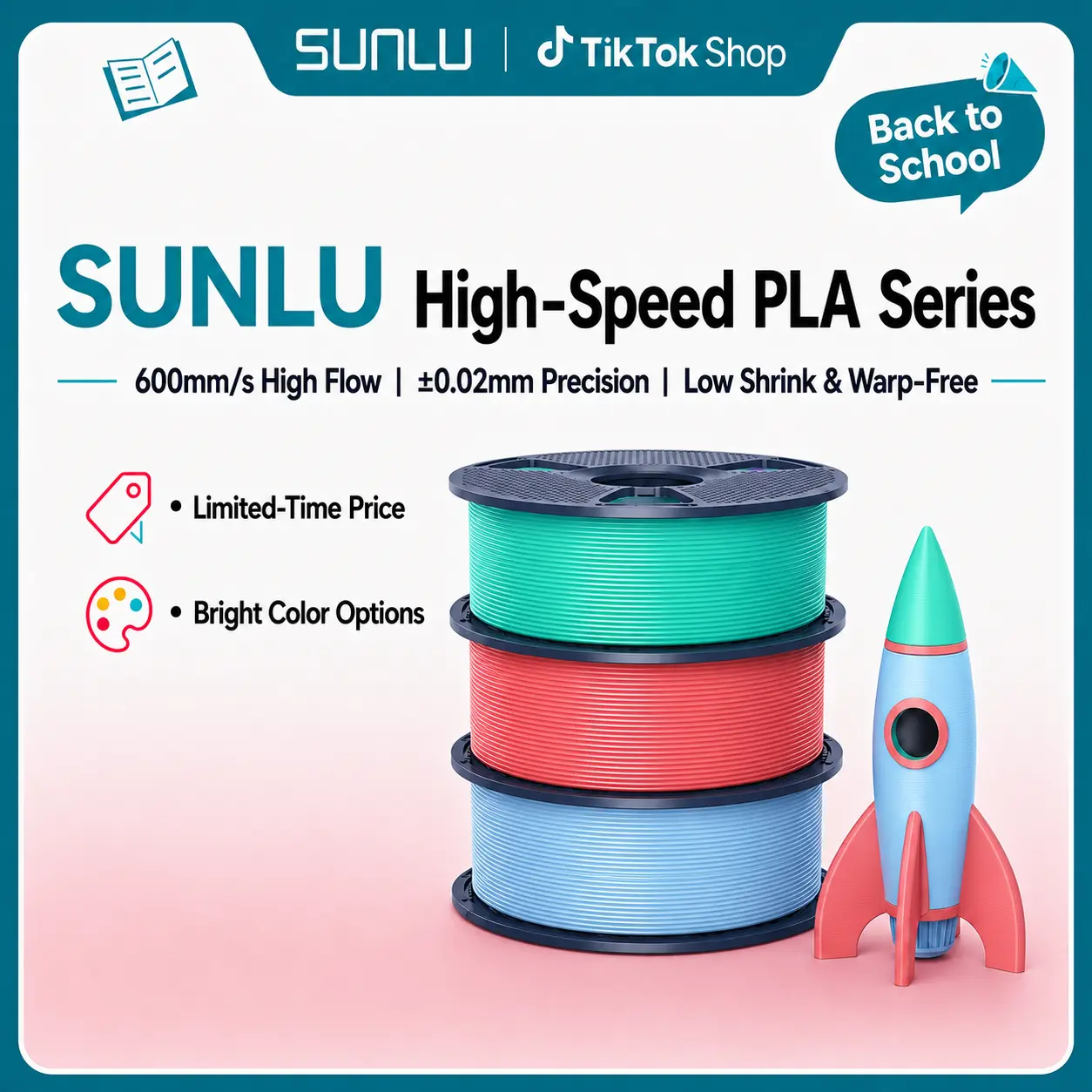 High Speed PLA Series, 30mm²/s Flow-600mm/s Speed Print Range, +/-0.02mm Dimensional Accuracy, Neatly Wound, Energy Saving, 500% Fluidity, 180% Heat Dissipation, Designed for Fast Printing-9985 tiktokshopbacktoschool,back to school,back to school haul