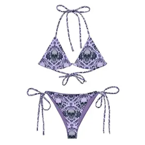 Inspired Scene Emo Cyber Rave 3D Print String Bikini, Athletic Triangle Bikini Set, Active Wear For Women, Summer Swimwear, Bikini Bottom Season