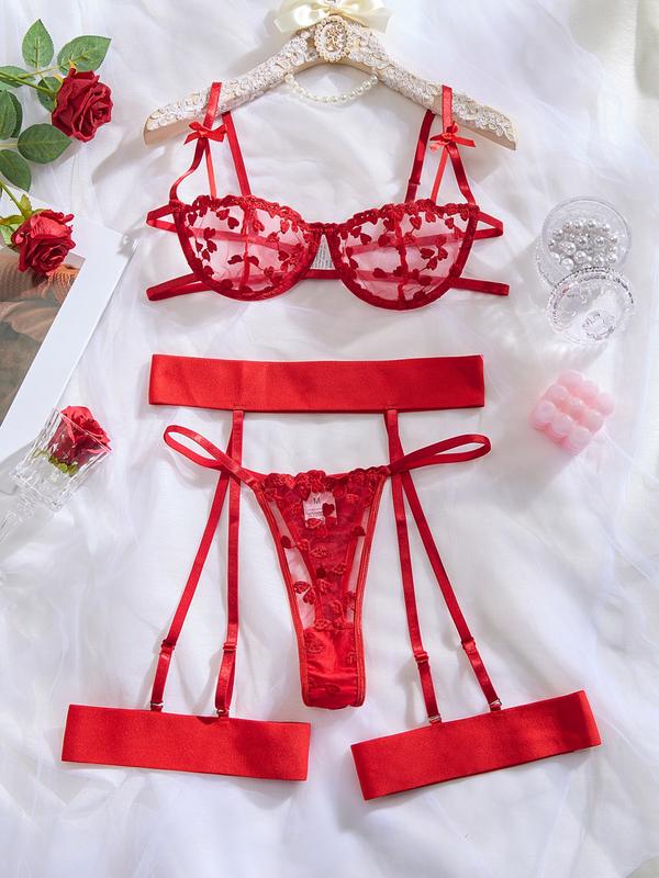 Elegant Heart Embroidered Lace Lingerie Set, Perfect Valentine's Day Gift, Sexy Underwear for Women, Trendy and Comfortable, Adjustable Bodysuit