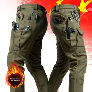 IX7 Tactical Instructor Outdoor Soft Shell Men's Winter Fleece-Lined Thickened Windproof Waterproof Fleece Thermal Pants with Tool Pockets