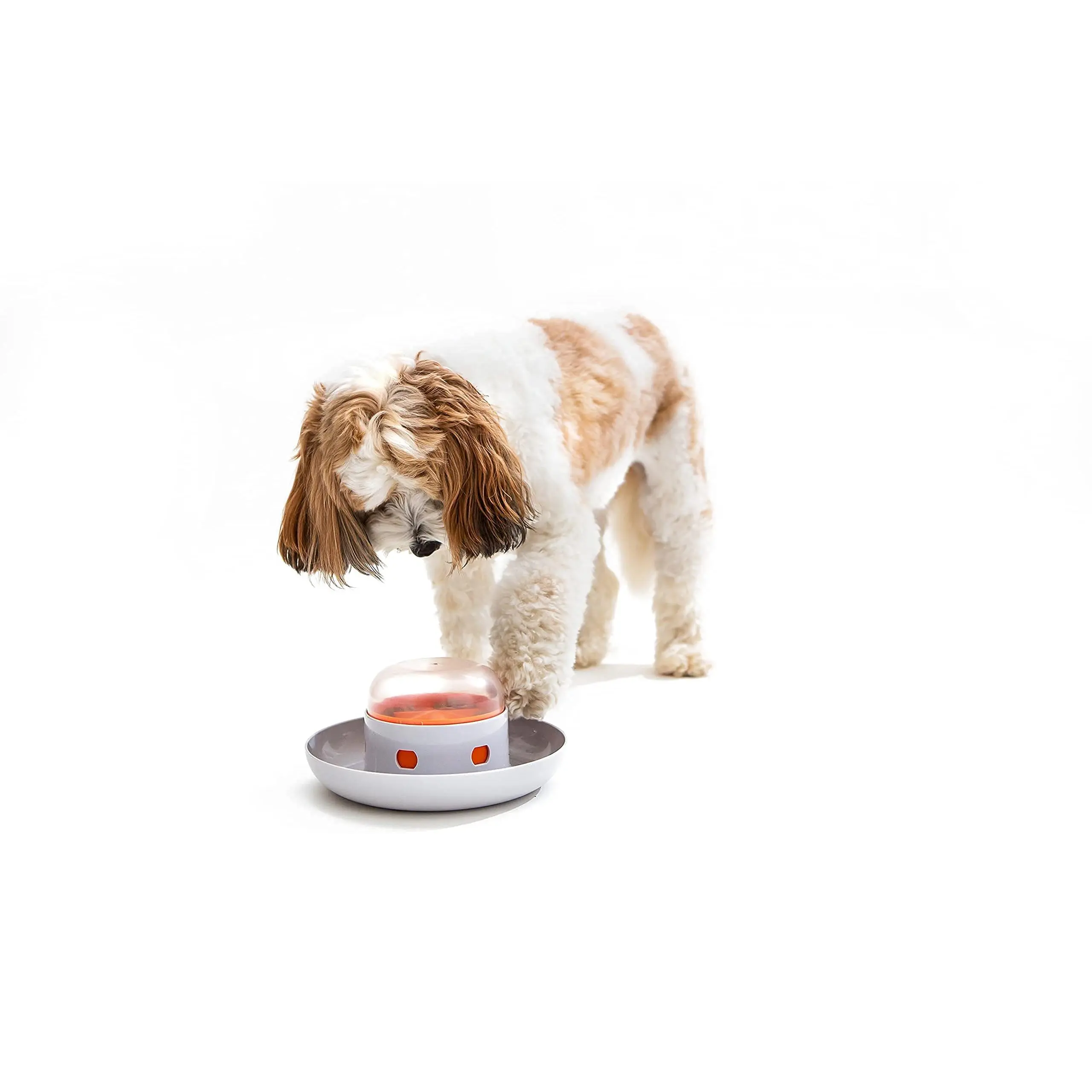 The UFO Interactive Push Button Food Treat Dispenser Bowl for Dogs and Puppy for Fun Slow Feeding Puzzle Feeder