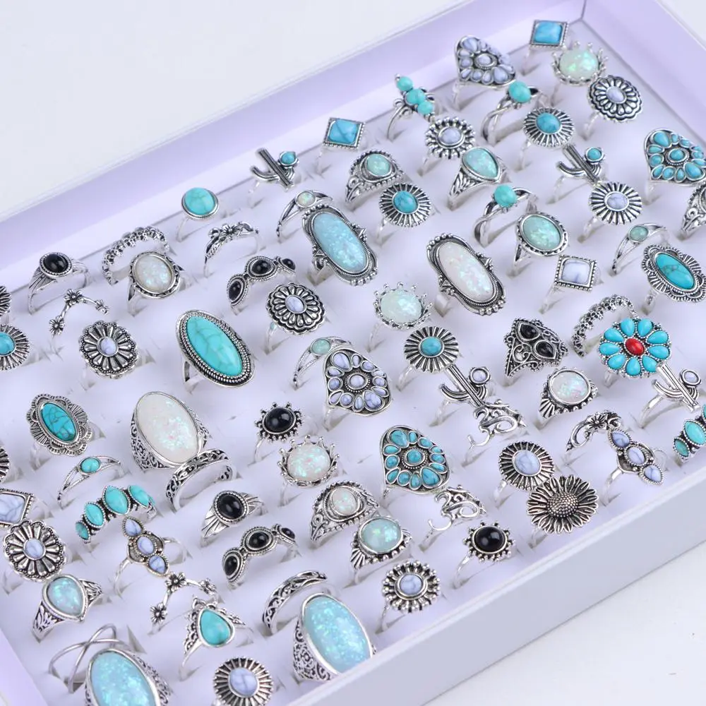 10/20/30/50/100Pcs/Lot Retro Punk Bohemian Rhinestone Carve Rings For Women Mix Style Jewelry Party Gifts Accessories