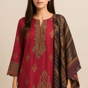 3 pcs embroidered suit with jamawaar trouser