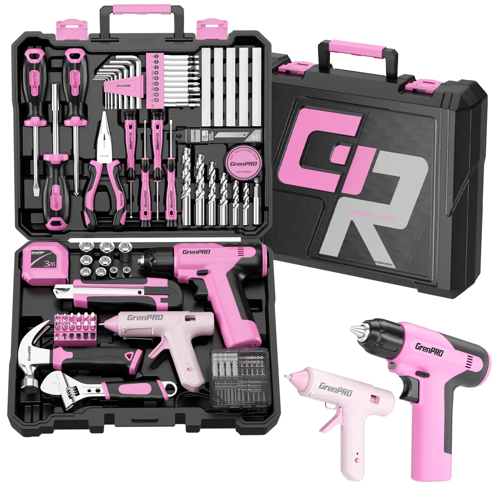 188-Piece Pink Tool Set with Cordless Drill, Wrench, Hammer, & More - Ideal for DIY Projects & Home Use - Durable Alloy Steel Tools with Corrosion Protection - Perfect Gift for Mom, Girlfriend