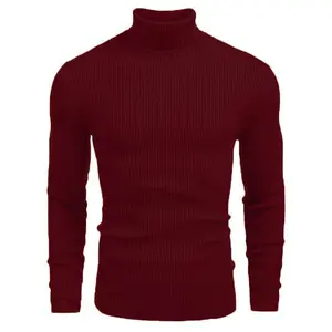 Men’s Ribbed Turtleneck Sweater — High-Neck Slim-Fit Knit Pullover, Thick Winter Wear for Loungewear and Streetwear (X0074)
