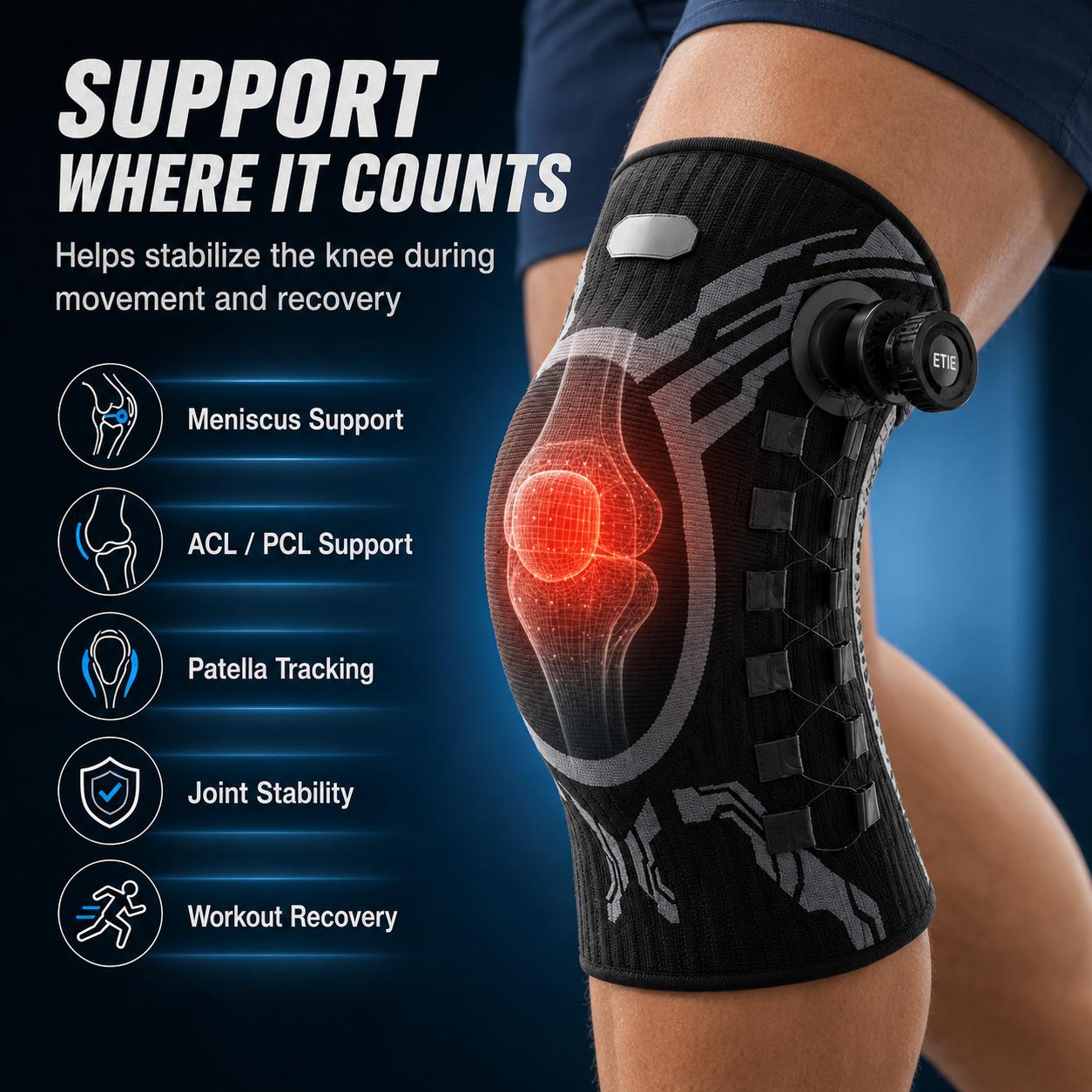 Knob Knee Brace for Pain Relief with Patella Gel Pad & Side Stabilizers, Adjustable Compression Sleeve for Arthritis, Joint Pain, Meniscus Tear, Professional Dial System, Left/Right Specific Design