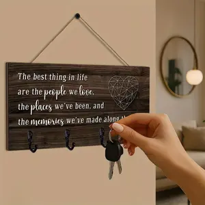 1PC Wall Key Holder with 4 Hooks, Wooden Wall Rack, "The Best Thing in Life..."Home Decor, New Home Gifts, Modern Rustic Home Decor, Kitchen Accessories, Bathroom Decor, Bedroom Decor