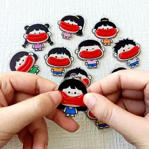 3PCS Random Cute Sausage Lips Squishy Keychains, Cartoon Character Acrylic Bag Charm, 3D Stress Relief Fidget Toy, Funny Cute Gift for Women Men