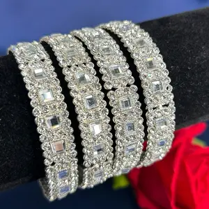 Desi Unique Set of 4 Mirror Work Bangles Comfortable Fit Perfect for Everyday Wear and Gifts