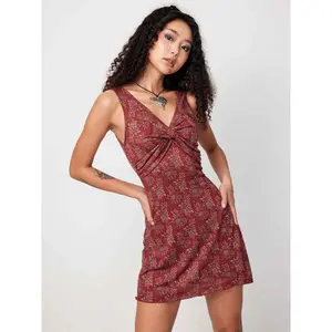 Cider [2 colors, size 0-10] Knit V-neck Floral Twist Mini Dress