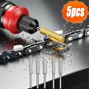 Five-piece diamond chainsaw sharpener set, including a rotating grinding head tool and file, suitable for sharpening chainsaws, artificial jade, glass, metal, and wood - no-charging power mode