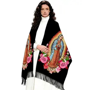 Elegant Shawl for Women Virgen De Guadalupe Floral Design Soft Warm Blanket Scarf for Evening Dresses Versatile Gift Option