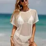 Women's Transparent Hollow Out Short Sleeve Beach Cover-Up, Sheer Cover Up, Swimwear Cover Up, Swimsuit Cover Up, Swimsuit Coverups, Sexy Fashion Simple Comfort, Perfect for Beach Vacation and Pool Wear, Beach Cover Ups