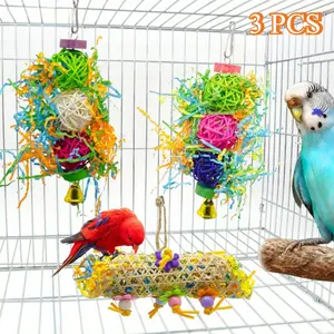 Bird Parrots Shredding Toy Birds Loofah Toys Parrot Cage Shredder Toy Bird Foraging Hanging Toys Birds Accessories for Parrots