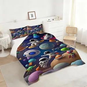 Cosmic Adventure Comforter Set, Playful Cartoon Space Scene Bedding Set, Colorful Planets & Friendly Aliens, Perfect for Kids' Bedroom Decor, Soft & Cozy Quilt for Imaginative Dreamers, Includes 1 quilt, with 1 or 2 Pillowcase No Pillow Core