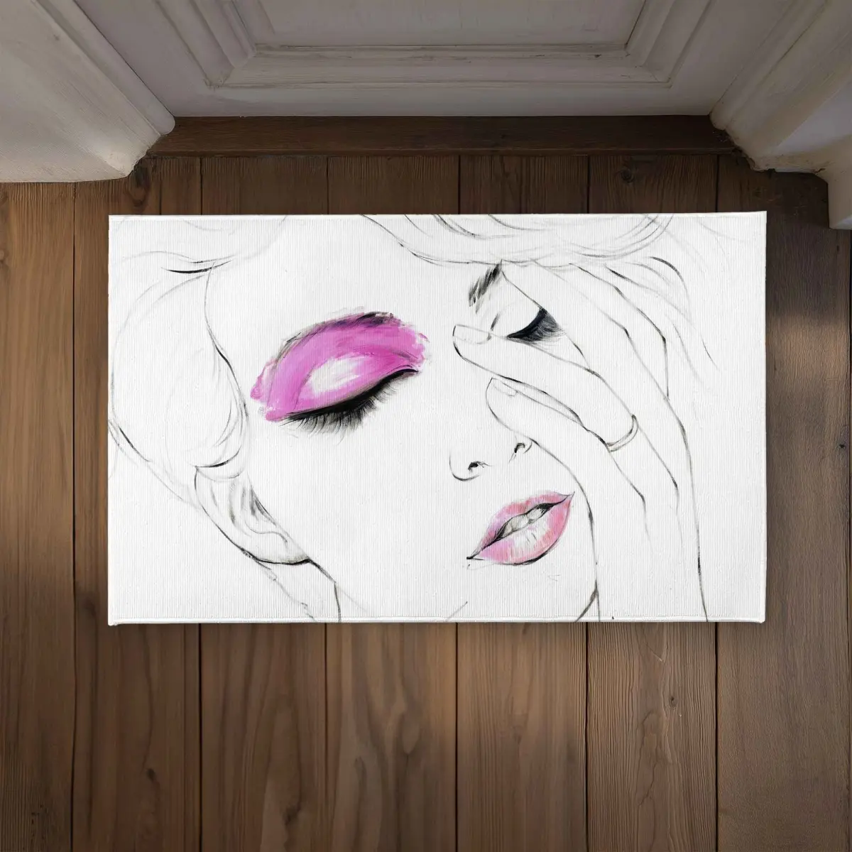 Begin Home Decor CODM2134AO0R62 21 x 34 in. Pink Makeup Gray Figurative Door Mat - Indoor & Outdoor Decor