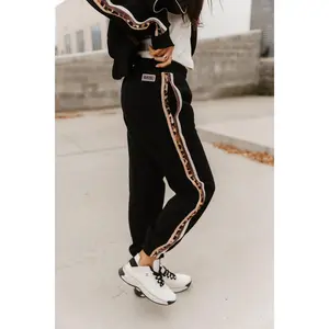 Comfort Zone Joggers - Fearless & Free | Womenswear Sweatpants Loungers | Fleece Lined | Black Leopard Stripe | Matching | Plus Size