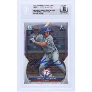 Wyatt Langford Texas Rangers Autographed 2023 Bowman Chrome Draft #BDC-106 Beckett Fanatics Witnessed Authenticated Card - Fanatics Authentic Certified