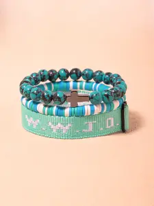 Wwjd Letter Beaded Bracelet Set, Light Blue Pattern Turquoise Color Ceramic Jewelry, Christian Inspirational Gift for Women & Men