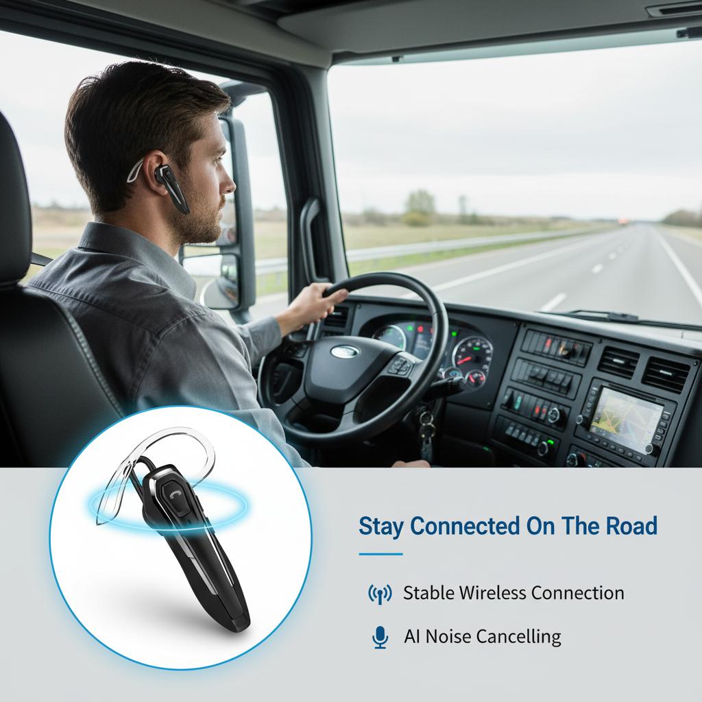 YUEYINOK Truck Driver Headset, Noise Cancelling Wireless Earpiece, Clear Calls on the Road, Dual Mic, Long Battery Life, Hands Free, Stable Connection