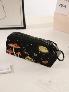 Mushroom Pattern Makeup Bag, Large Zipper Makeup Bag, Durable Polyester Storage Pouch, Spacious Zipper Makeup Pouch, Makeup Organizer Pouch for School Supplies and Stationery