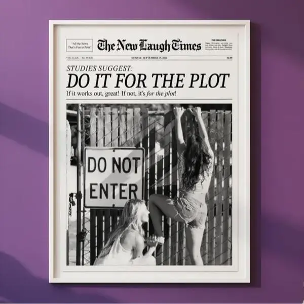 Do It For The Plot, Trendy Newspaper Print, New York Times Wall Art, Hot Girls Poster, Vintage Bar Cart, Girl Dorm Room Retro, Retro Wallart