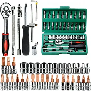 46Pcs Wrench Set with Socket Kit, manual toolboxes for car and mechanical maintenance, Includes Ratchet Set, Storage Case, Drill Socket & Extension - Durable Stainless Steel Tools for Home and Auto Repair