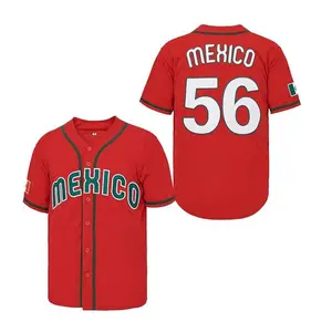 Men's #56 Mexico Jersey Button Down Short Sleeve Hipster Hip Hop Baseball Jersey