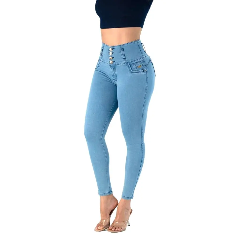 Women's High-Waisted Push-Up Skinny Jeans - TK597, Tummy Control, High-Waisted Elastic, Comfortable Stretch, Decorative Details, Flex Fabric, Casual Breathable Everyday Bottoms, Tummy Control Jeans, High-Waisted Elastic Jeans