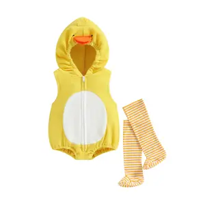 Infant Halloween Costumes Baby Chicken Costume Zipper Hooded Sleeveless Chicken Romper Animal Costume Cosplay Outfit