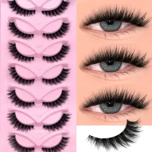 GROINNEYA 7 Pairs Cat Eye Lashes Soft Airy Eyelashes Natural Look Wispy False Eyelashes, Fluffy False Eyelashes, 3D Lightweight Faux Mink Eyelashes With Transparent Stem Band,Beginner-friendly,Suiable For Dating and Daily Wear