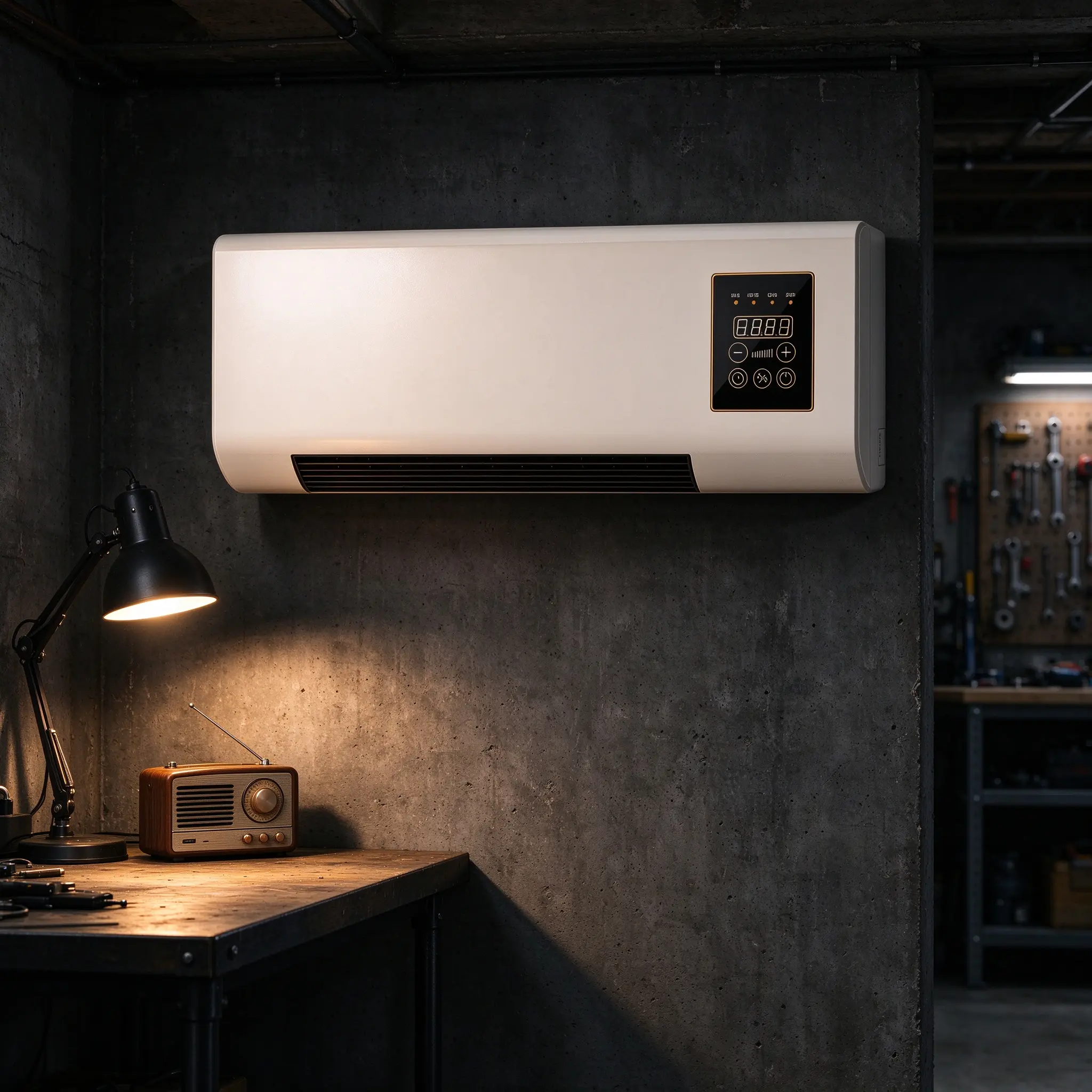 Modern Wall-Mounted Air Conditioner with Digital Display and Sleek Design for Home Comfort