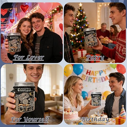 Men's Jewelry Jar Set -25-60 piece jewelry box, Men's Gift Set (necklace, earrings, ring, bracelet, keychain) - Unique birthday gift