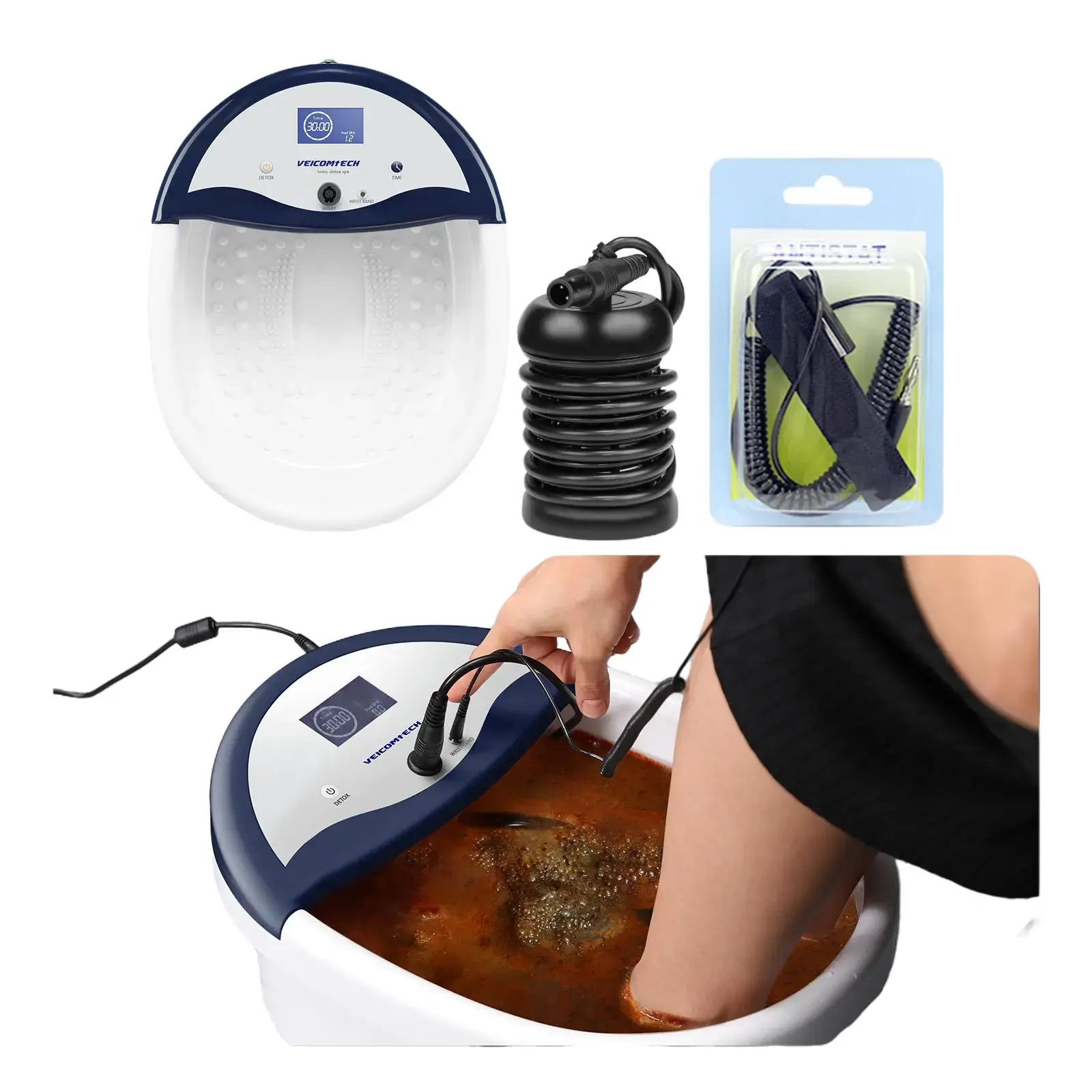 Summerwins 1-In-1 Salon Ionic Detox Foot Bath Spa Machine with Built-In Plastic Basin - Portable Self Care Tool for Soaking Feet, Daily Home Use Massage Device
