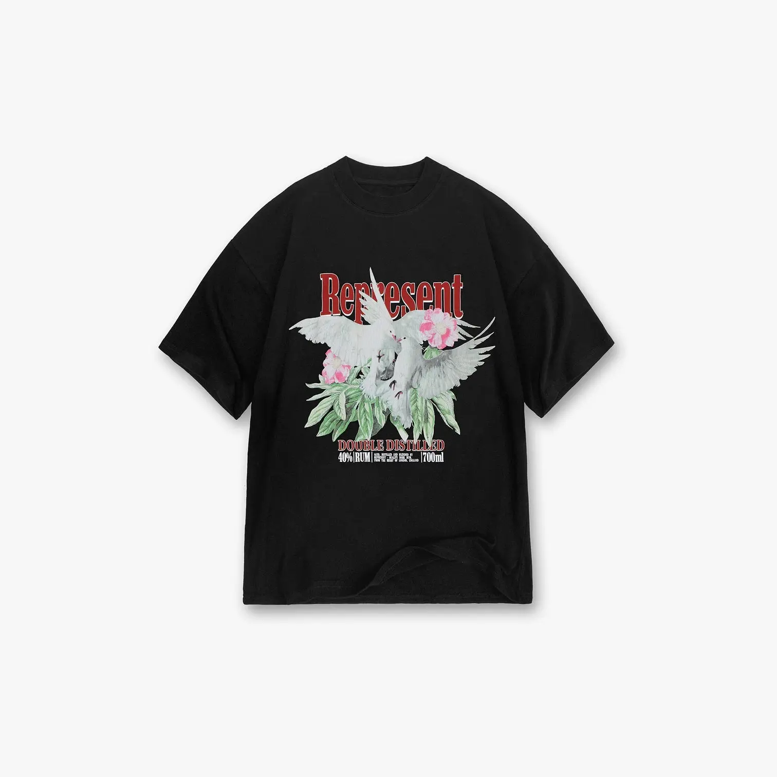 Dove Represent Graphic Oversized T Shirt, Floral Art Tee, Heavy Cotton Streetwear Shirt, Unisex Casual Graphic Tee, Black