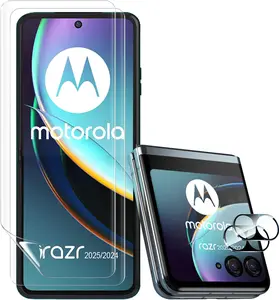 for  Razr 2025/2024 Screen Protector, 2 count Inner Soft TPU Screen Protector + 2 count Tempered Glass Camera Lens Protector, Case Friendly, No Bubble Anti-Scratch Film for  Razr 60/50