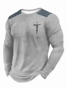 Men's Casual Long Sleeve T-Shirt, All over Geometric Pattern, Round Neck, Fall & Winter Fashion, Outdoor Sportswear