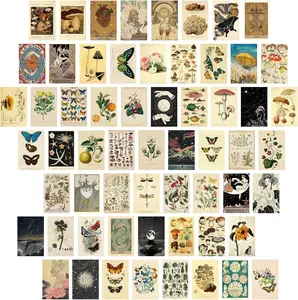 60 Pcs Vintage Wall Collage Kit Maximalist Paintings Art Prints Botanical Illustration Tarot Aesthetic Vintage Prints Cards Photo Wall Collection Aesthetic Collage Dorm Bedroom Decor