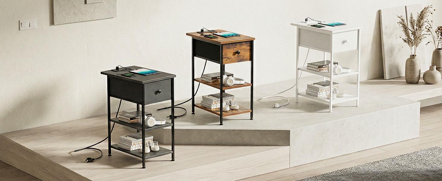 End Table with Shelves and Charging Station, Flip Top Side Table with USB Ports and Outlets, Bedside Table End Table with Shelves and Charging Station, Flip Top Side Table with USB Ports and Outlets, Bedside Table