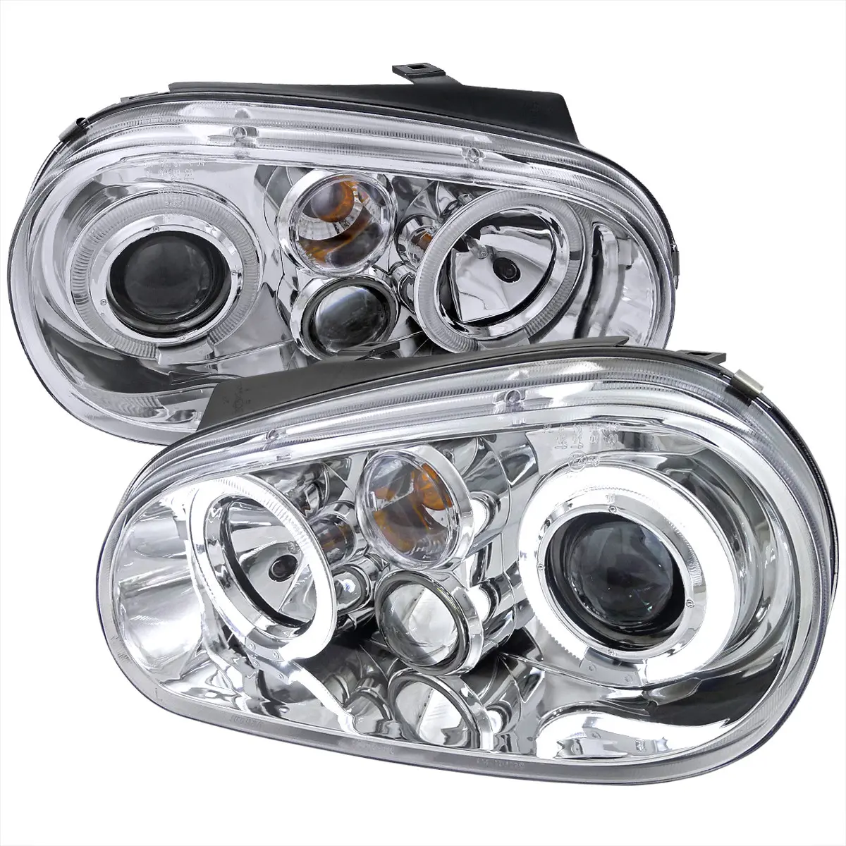 1999-2006 Volkswagen Golf Mk4 GTI/R32 Cabrio Dual Halo Projector Headlights (Chrome Housing/Clear Lens) 1999-2006 Volkswagen Golf Mk4 GTI/R32 Cabrio Dual Halo Projector Headlights (Chrome Housing/Clear Lens)