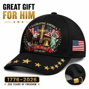 1776–2026 Celebrating America 250th Anniversary Printed Baseball Cap, Patriotic Eagle Liberty Graphic Black Hat, Adjustable Gift Cap for Men