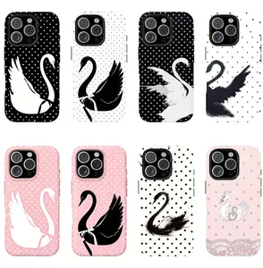 Trendy Balletcore Swan Aesthetic | Cute Polka Dot Minimalist Design | Elegant Matching Couple Phone Case | for iPhone 17/16/15/14/13/12/11ProMax Plus for Samsung phones, suitable for both men and women, Perfect Gift for Women Men.A gift for the fans