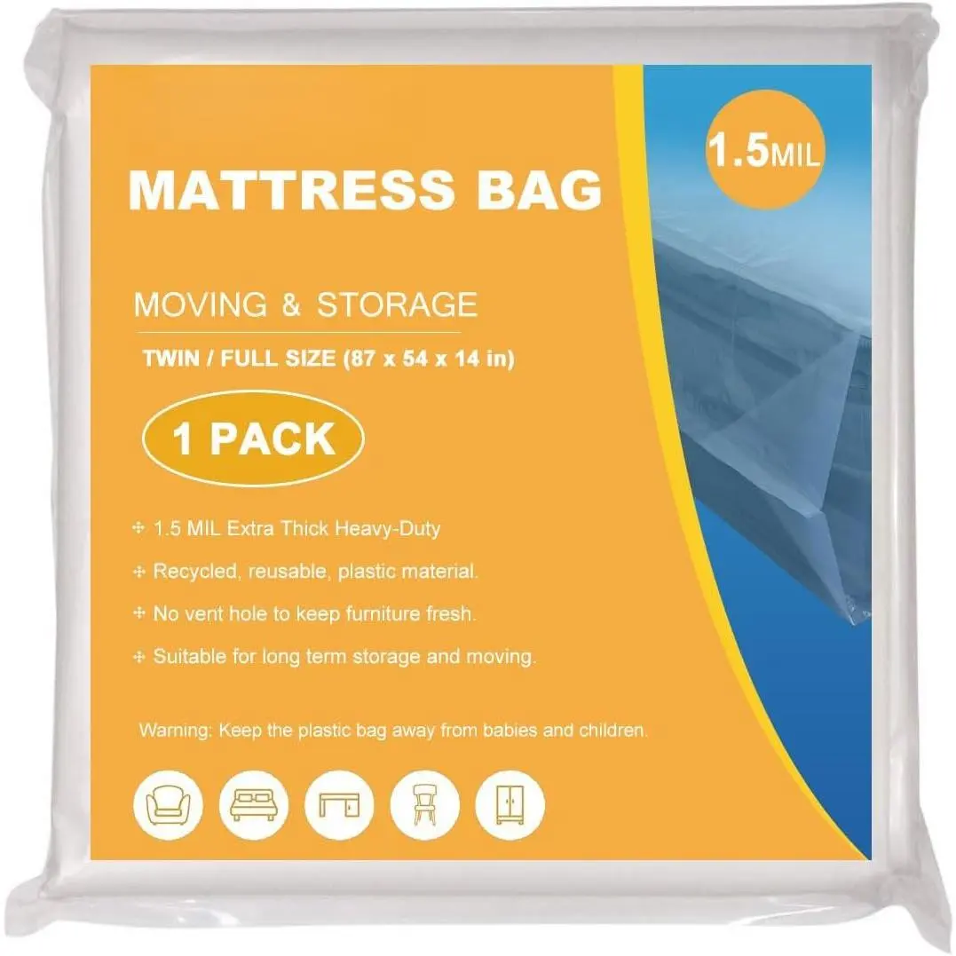 1.5 Mil Thick Plastic Mattress Bags for Moving Mattress Storage Bag  or Full Size 1 Pack - Wrap Mattress Protector Short-Term Storage and Disposal