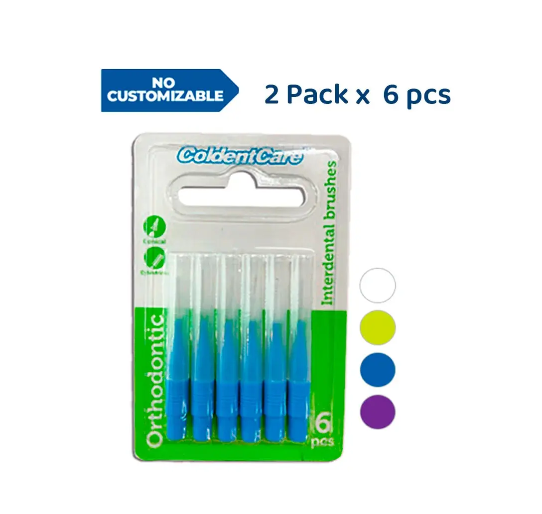 ColdentCare Orthodontic Interdental Toothbrush Dental Brush for Teeth Cleaning 4 Pack of 6, 3 Conical - 3 Cylindrical, Count 24 interdental Toothbrush