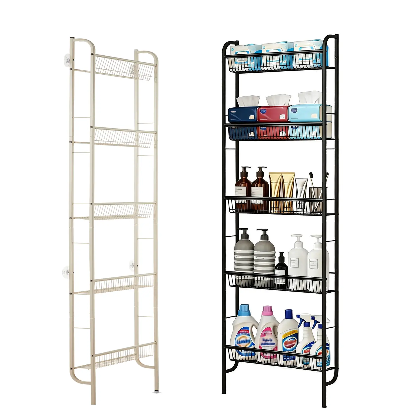 Garvee Upgraded-5-Tier Bathroom Storage Rack, Slim Freestanding Space Saving Shelving Unit, Stable Anti-Slip Base, Compact Organizer, For Bathroom, Kitchen, Laundry Room, Pantry Small Spaces