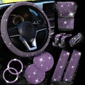 11-Piece Car Interior Set, Includes Steering Wheel Cover, Console Pad, Eyeglass Holder, Rhinestone Goddess Style, Elegant Car Accessories, Car Interior Decoration, Interior Accessories For Car