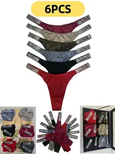 6 Piece Water Drill Thongs, Sparkling Underwear, Sexy Low Waist Fitted Women's Lingerie, High Quality Thongs, Perfect Everyday Wear, All Seasons, Panties