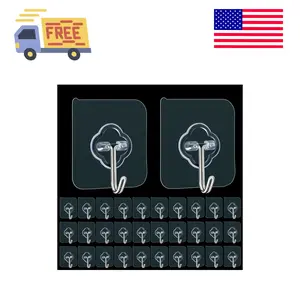 Adhesive Hooks, 32 Pack 33lb(Max) Sticky Hooks, Transparent Reusable Removable Adhesive Hooks