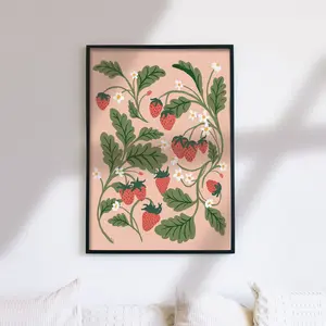 Strawberry Fields Wall Art, Strawberry Print, Kids Room Decor
